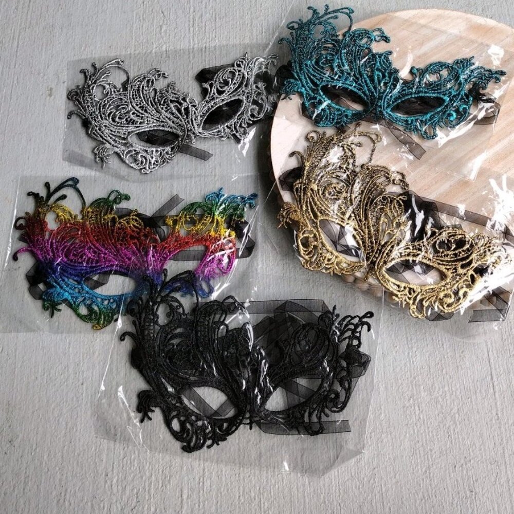 NWOT 5 pk Gold Black Multicolor Silver Treal Lace Eye Mask Mardi Gras Party